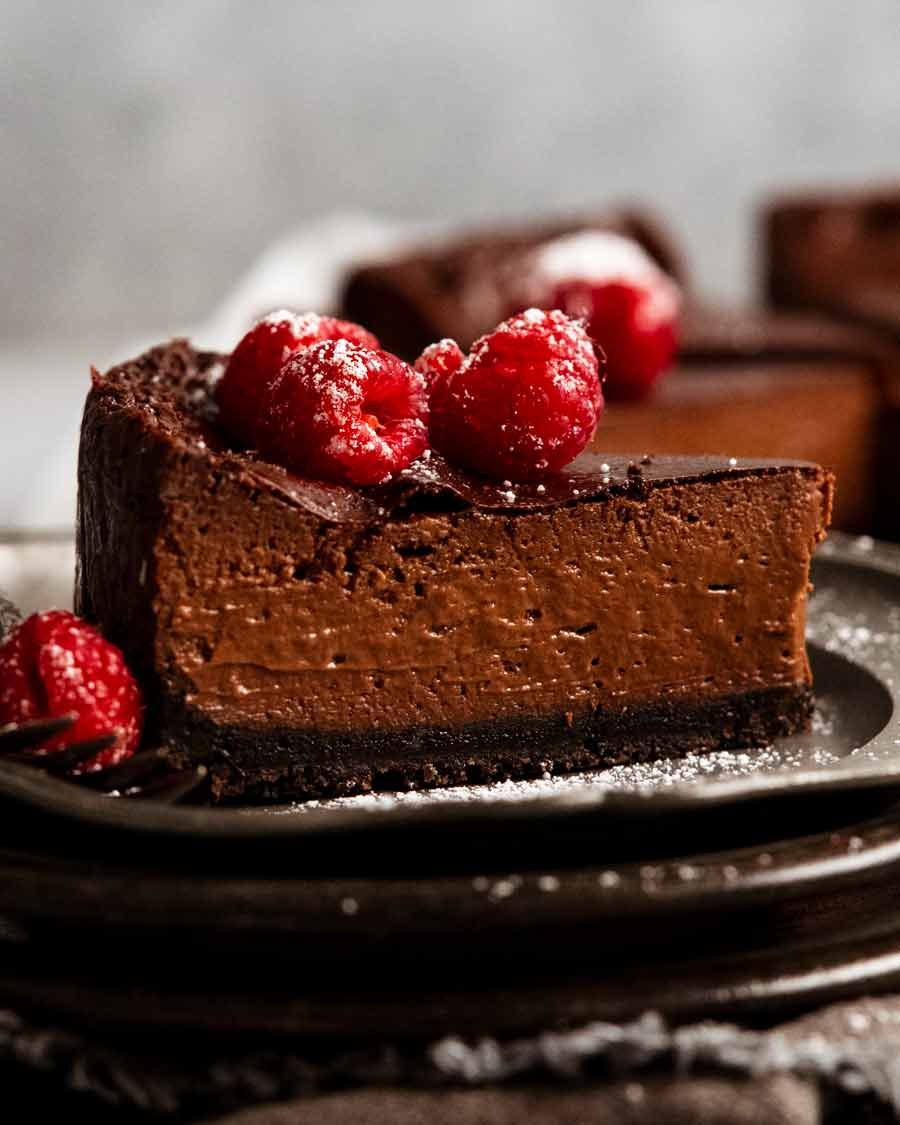 Slice of Chocolate custard cake on a plate