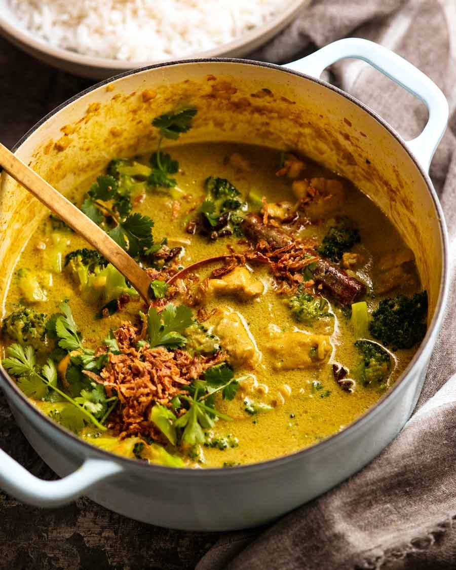 Pot of freshly made Coconut chicken curry