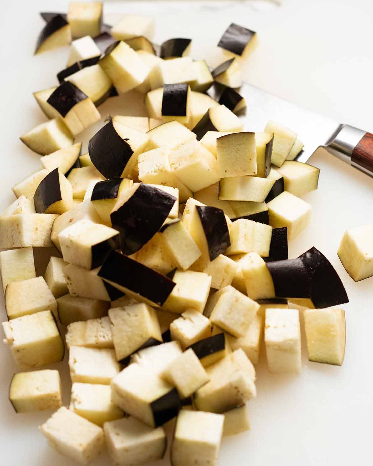 Eggplant cubes for Moussaka beef rice pilaf - one pot ground beef and rice recipe