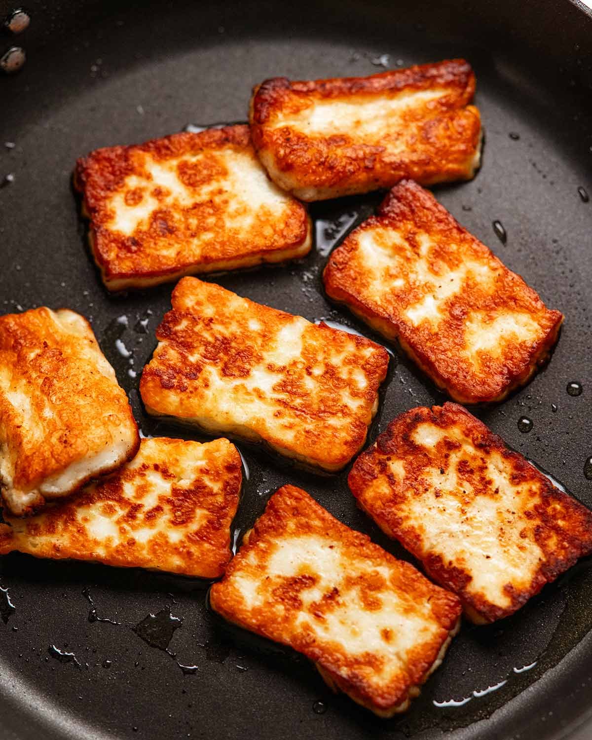 Golden fried halloumi