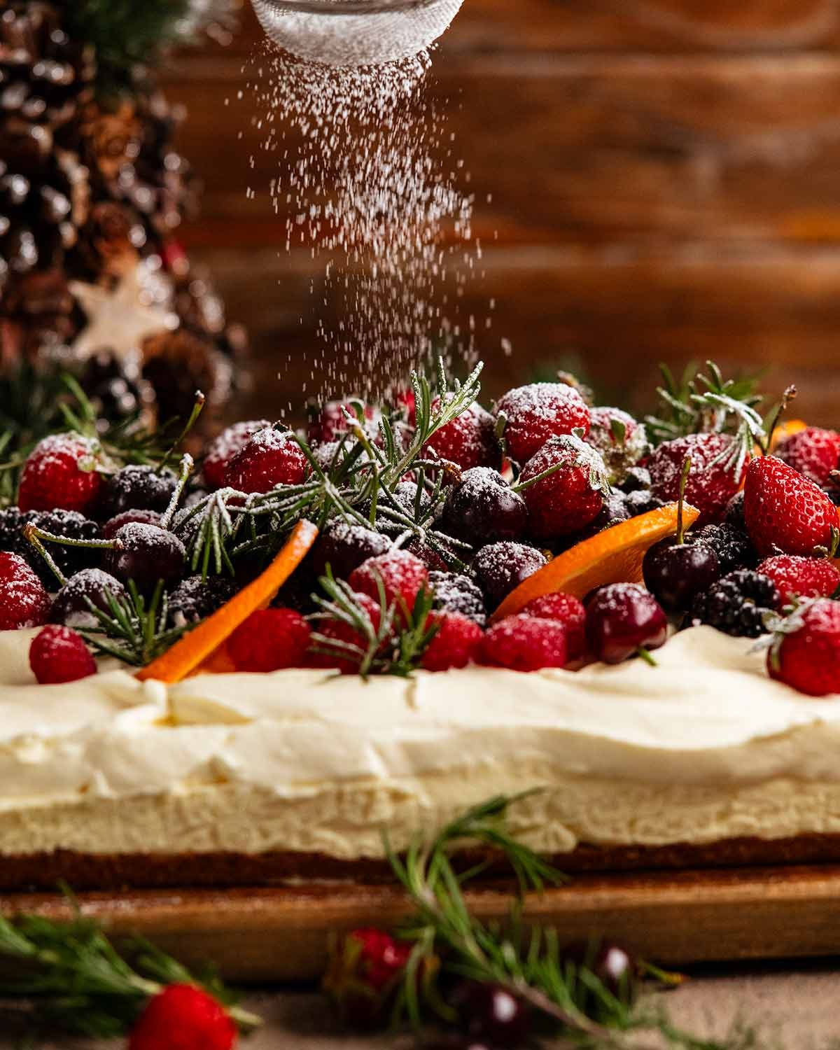 Christmas Cheesecake - slab no bake cheesecake