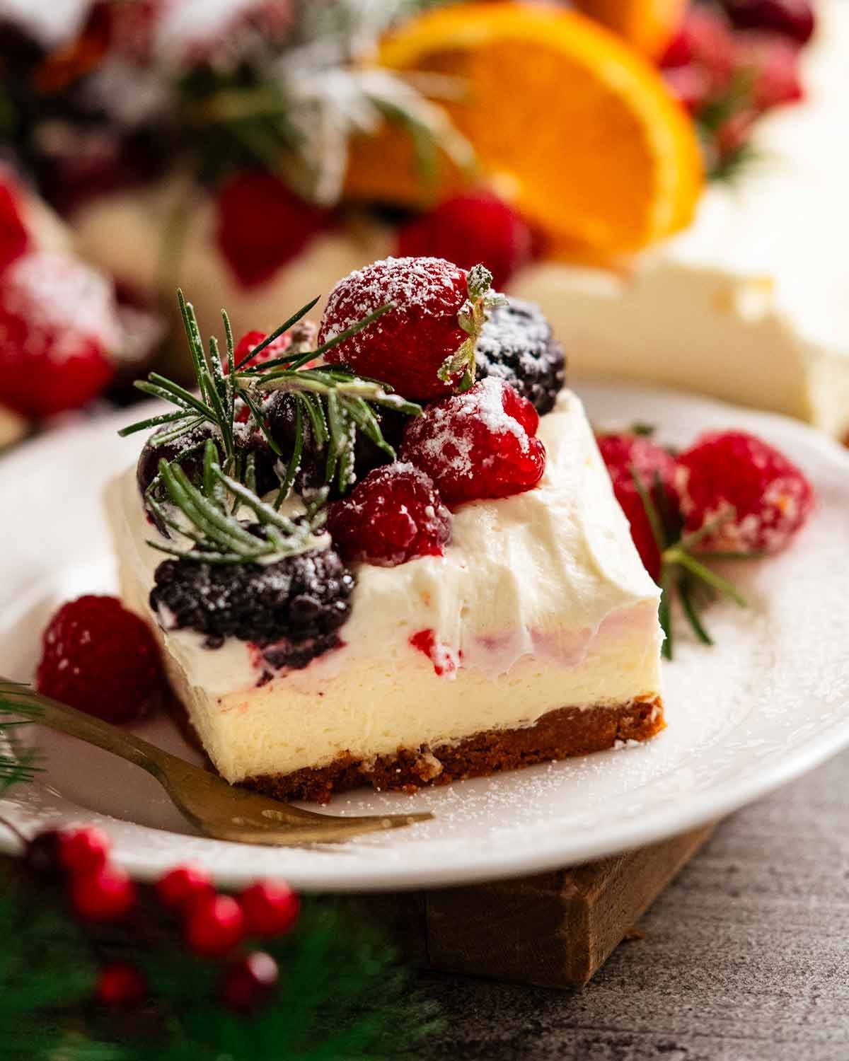 Christmas Cheesecake - slab no bake cheesecake