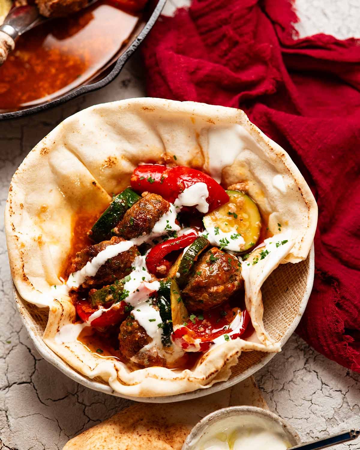 Moroccan Spiral Meatball Zucchini Bake