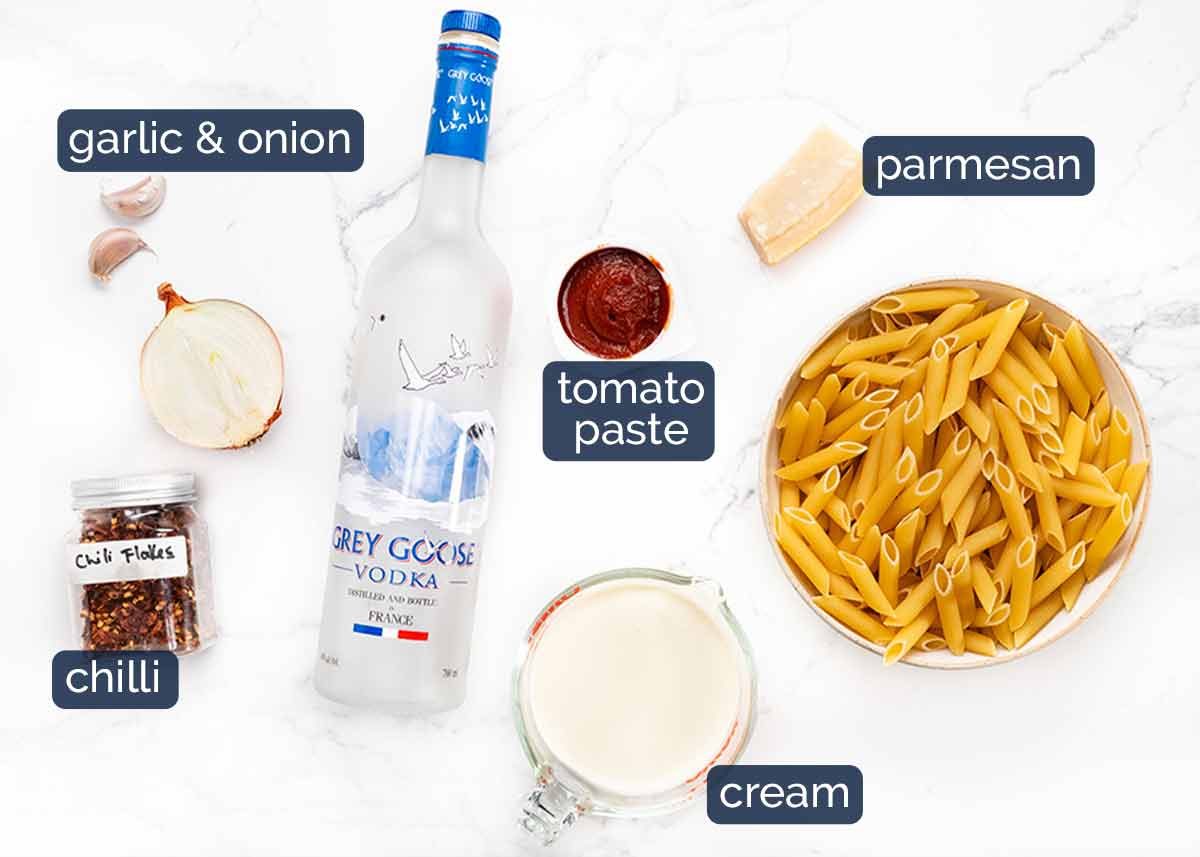 Ingredients in Vodka pasta - Penne alla Vodka